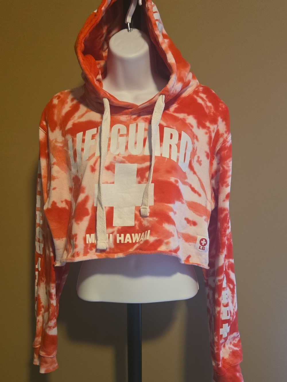 Red Tie-Dye Lifeguard Cropped Hoodie Size MED
